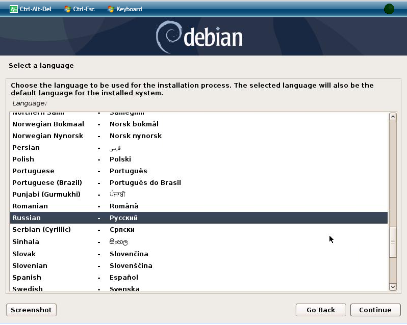 При установке debian зависает